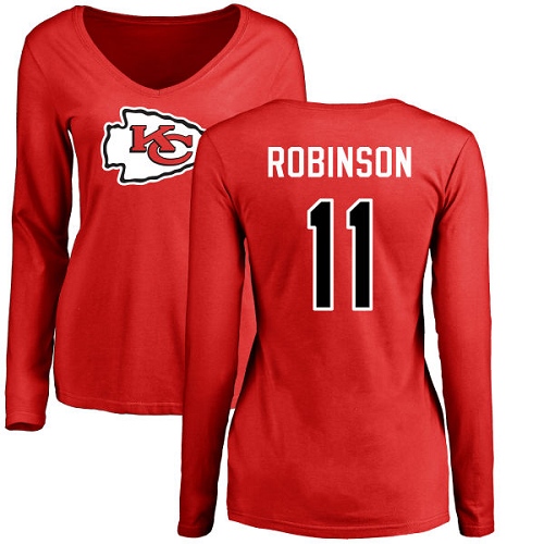 Women Football Kansas City Chiefs #11 Robinson Demarcus Red Name and Number Logo Slim Fit Long Sleeve T-Shirt->women nfl jersey->Women Jersey